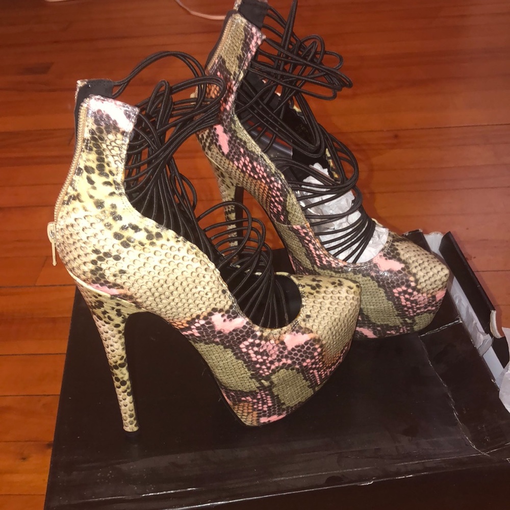Snakeskin platform heels
